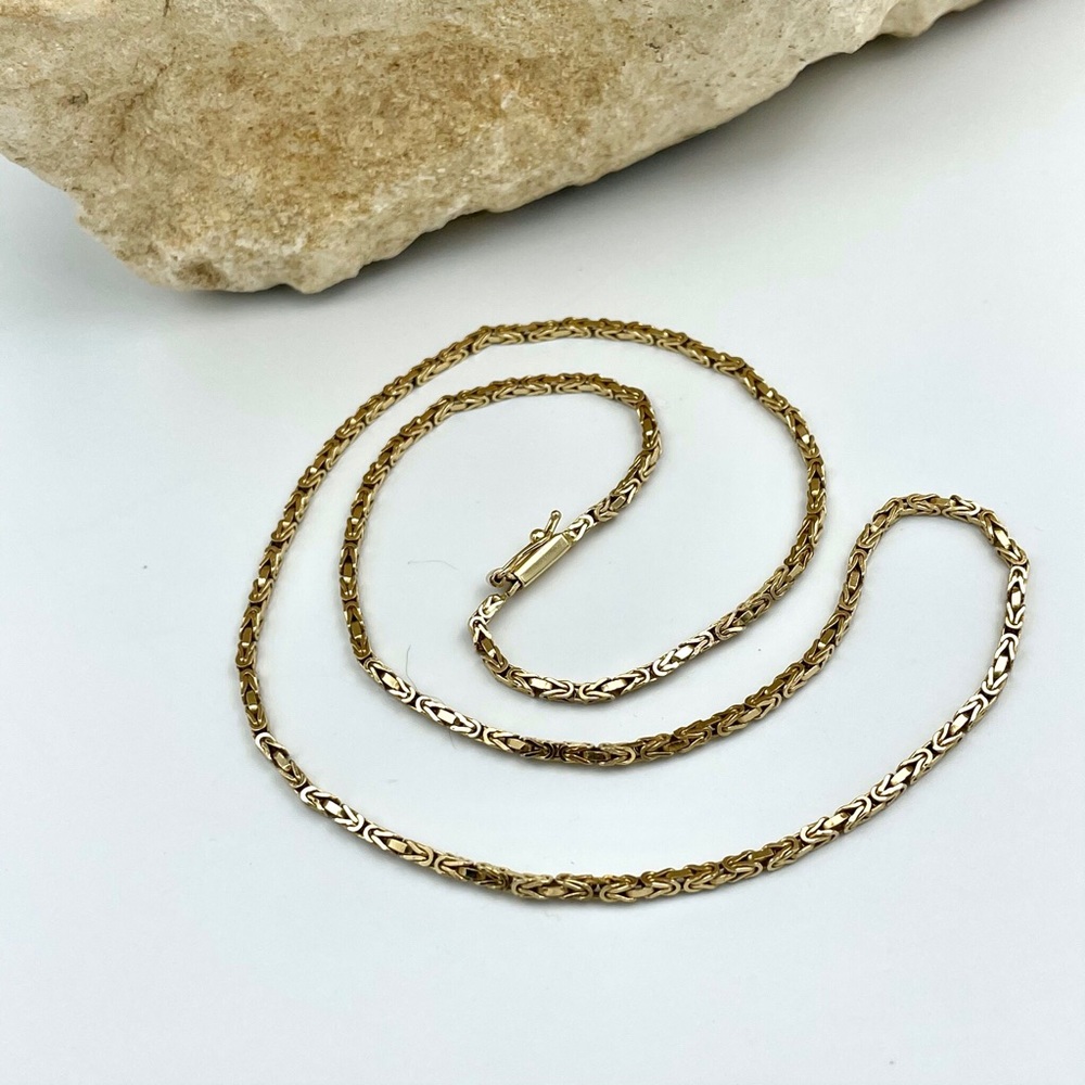 14K Solid Gold 2mm Byzantine 18”L Chain Necklace